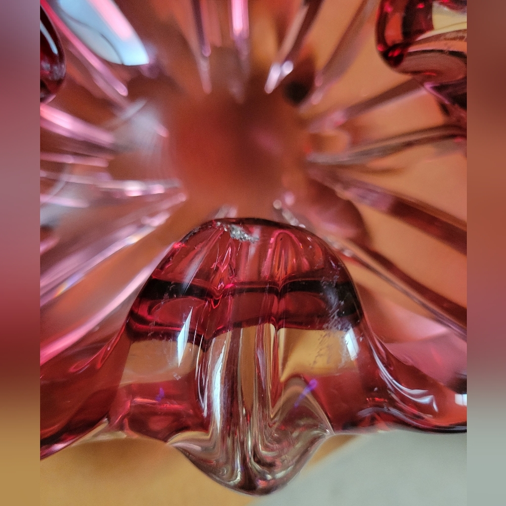 VTG MCM Murano Sommerso Art Glass Ashtray Bowl Square Cranberry Hand Blown RETRO - Picture 13 of 16